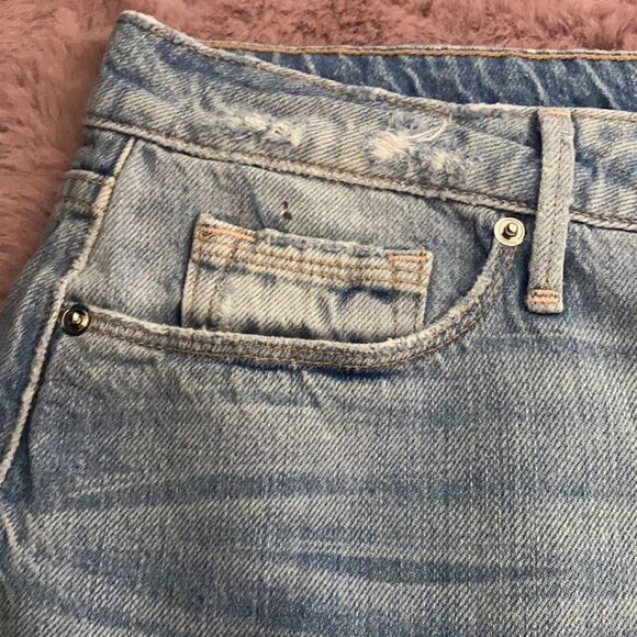 Good American Pom Pom Blue Distressed Denim Skirt Contemporary Boho Feminine - Picture 16 of 16